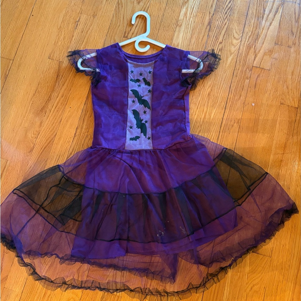 Girls Purple Halloween Bat Dress Costume with Wings – Size 7-9 years old